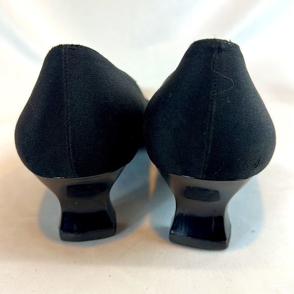 Stuart Weitzman Size 11 Black fabric shoe with patten leather kitten heel. - Picture 6 of 12